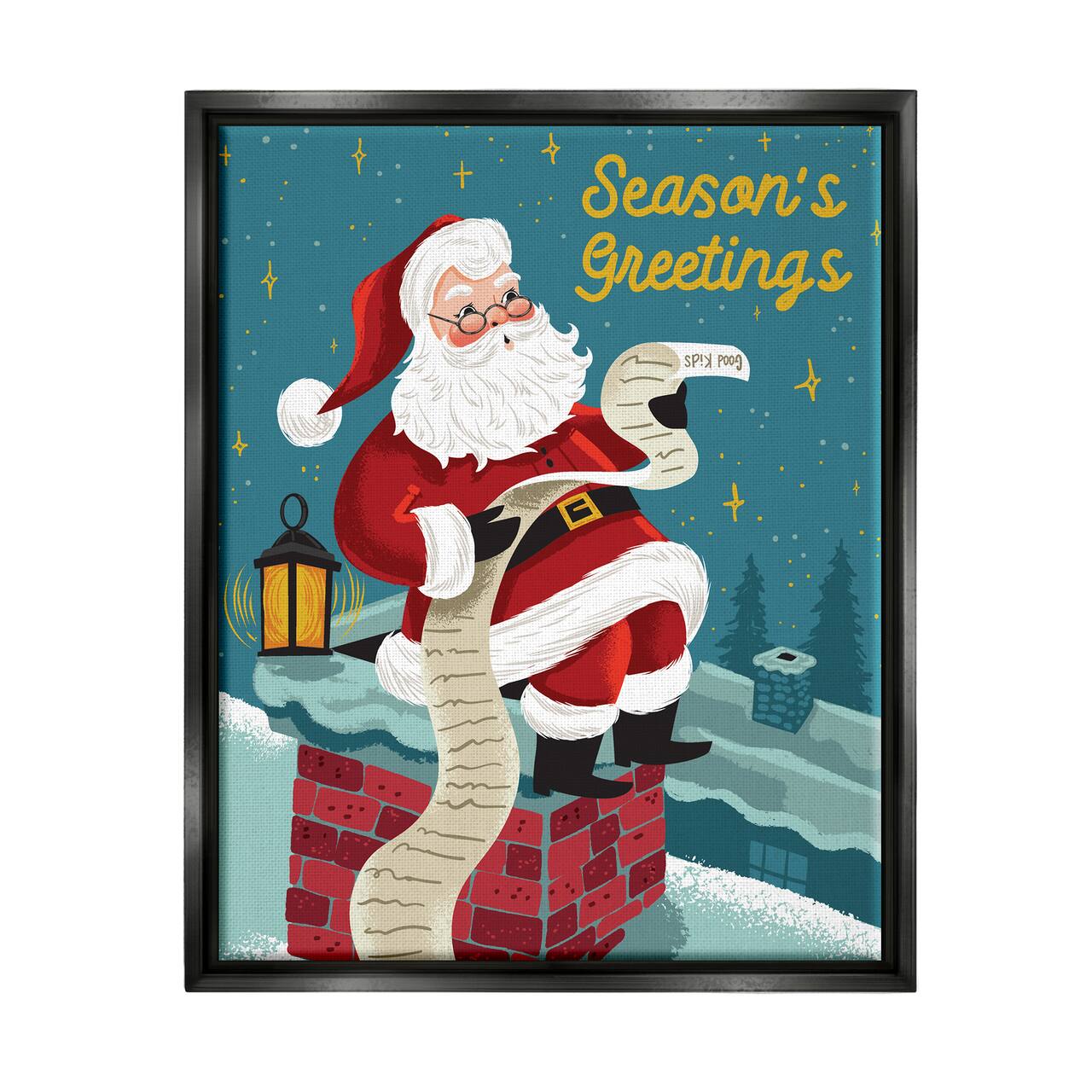 Stupell Industries Season's Greetings Santa's List Chimney Framed Floater Canvas Wall Art